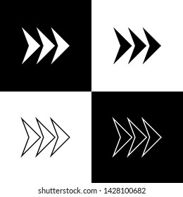 Set Arrow icon isolated on black and white background. Direction Arrowhead symbol. Navigation pointer sign.  Vector Illustration