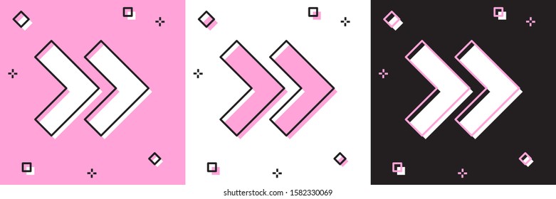 Set Arrow icon isolated on pink and white, black background. Direction Arrowhead symbol. Navigation pointer sign.  Vector Illustration
