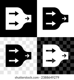 Establecer el icono de flecha aislado en fondo transparente y negro. Símbolo de la dirección de la punta de flecha. Signo del puntero de navegación.  Vector