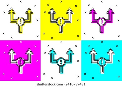 Set Arrow Symbol einzeln auf Farbhintergrund. Richtungszeichen für Pfeilspitzen. Navigationszeigerzeichen.  Vektorgrafik