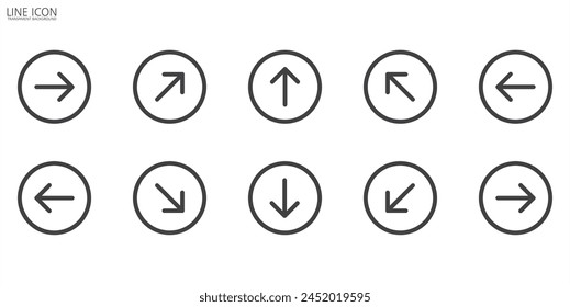 Set arrow icon, Rounded Thin Icon Set, Navigation arrow set isolated icon. Control UI Pixel Perfect Well-crafted Vector Thin Line Icons, Arrow icon vector illustration in transparent background.