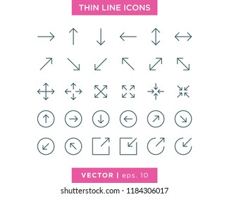 Set of Arrow Icon Vector Design Template. Thin Line Style and Editable Stroke.