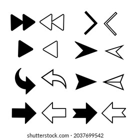 set arrow icon vector illustration collection of various arrows, black arrows, ideas for designing apps, web, etc., isolated on white background.