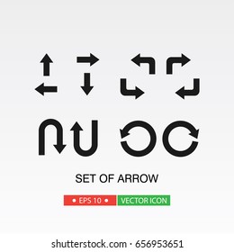 Set of arrow icon vector illustration on light gray background.