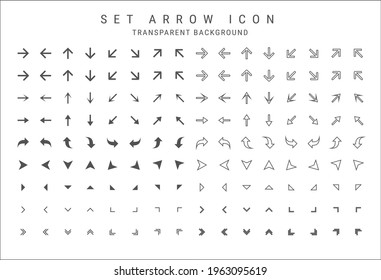 Set of arrow icons for apps, website designs, symbols. Transparent background