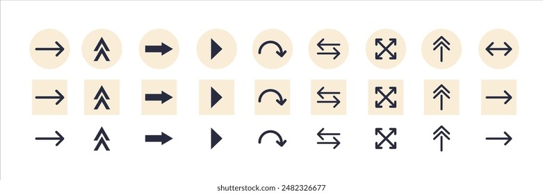 Set of arrow icons. Circle arrows, rotate arrow, spinning loading symbol. Circular rotation loading elements, redo process—vector Illustration.