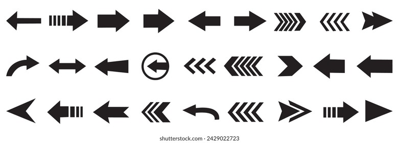 Set arrow icons. Collection arrows sign. Black arrow icon set. Cursor. Arrow vector icon. Simple arrow set. Vector illustration