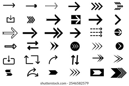 Set of Arrow icons. Collection of black Arrows sign. Modern simple Arrow and Cursor vector collection.