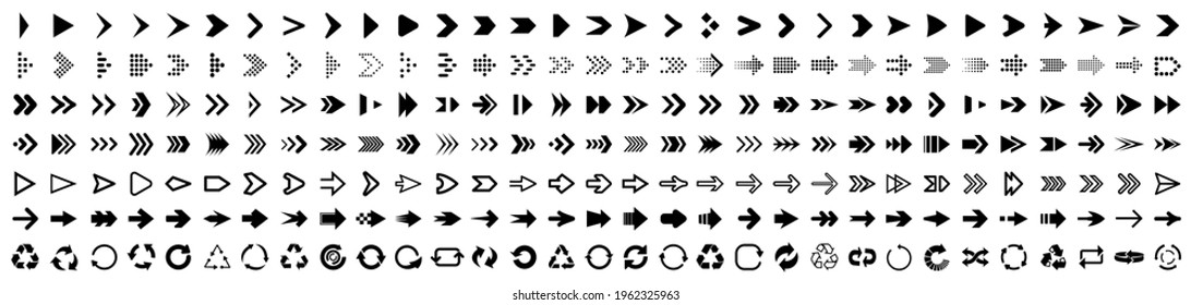 Set arrow icons. Collection different arrows sign. Set different cursor arrow direction symbols in flat style. Black arrows icons – stock vector