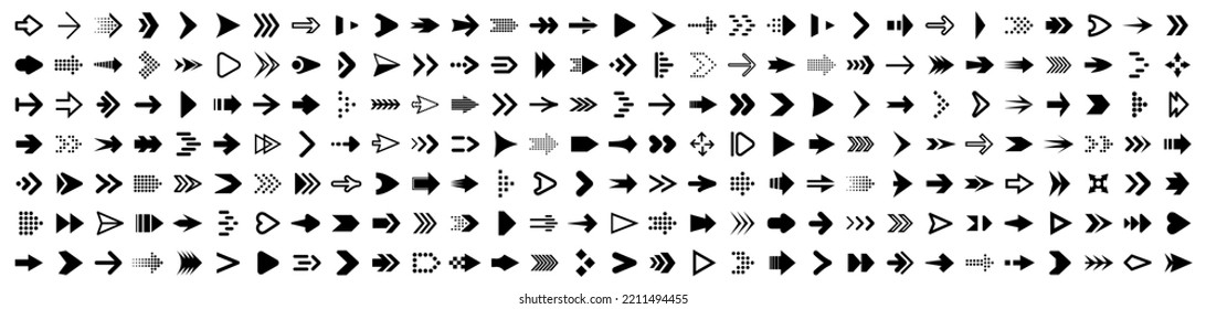 Set arrow icons. Collection different arrows sign. Set different cursor arrow direction symbols in flat style. Black arrows icons – stock vector
