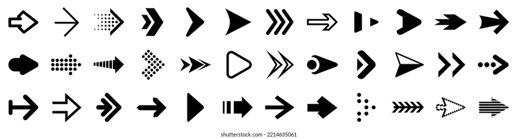 Set arrow icons. Collection different arrows sign. Set different cursor arrow direction symbols in flat style. Black arrows icons – vector
