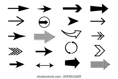 Establecer iconos de flecha, Colección diferentes tipos de signo de flechas. Flechas de Vector negras totalmente editables 