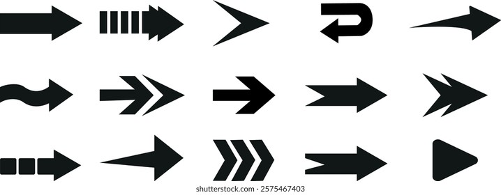 Set arrow icons. Collection different arrows sign. Set different cursor arrow direction symbols in flat style. Small simple arrow set.	