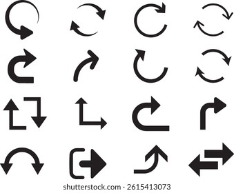 Set arrow icons. Collection different arrows sign. Set different cursor arrow direction symbols in flat style. Black arrows icons – stock vector