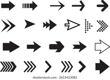Set arrow icons. Collection different arrows sign. Set different cursor arrow direction symbols in flat style. Black arrows icons – stock vector