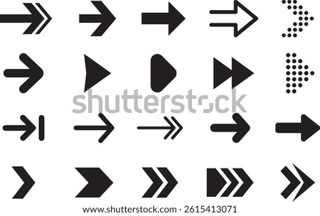 Set arrow icons. Collection different arrows sign. Set different cursor arrow direction symbols in flat style. Black arrows icons – stock vector