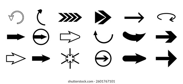 set of arrow icons. flat and abstract arrow collection set vector. set of black and white icons. vector illustration.