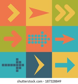 Set arrow icons, flat UI web design elements trend, vector illustration