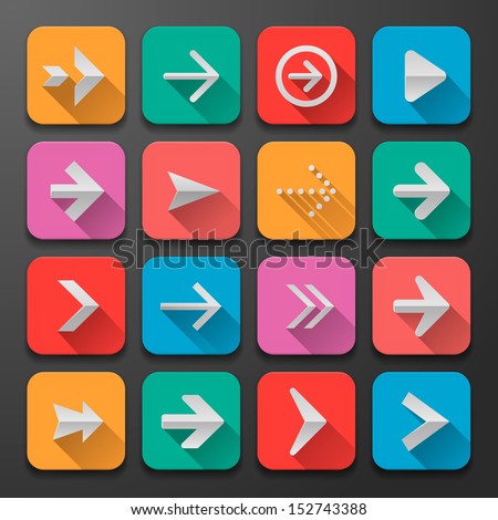 Set arrow icons, flat UI design trend, vector illustration of web design elements. 