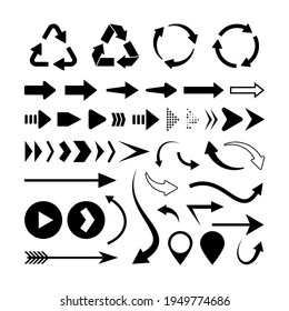 Set of arrow icons isolated on white background. Vector illustration. Arrow shapes.