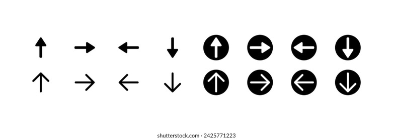 Set of arrow icons. Linear, arrows to the right, left, up, down, collection of arrows. Vector icons
