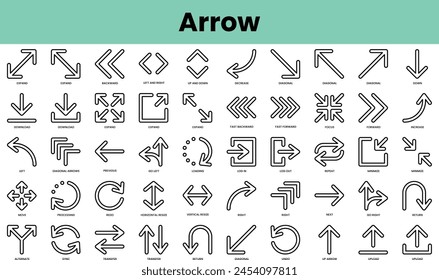Satz von Pfeilsymbolen. Linearformat-Symbol-Paket. Vektorillustration