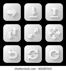 Set of arrow icons with long shadow. Vector illustration. 