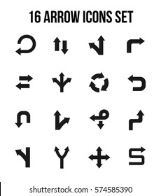 Set of arrow icons in modern thin flat style. High quality black direction symbols for web site design and mobile apps. Simple arrow pictograms on a white background.