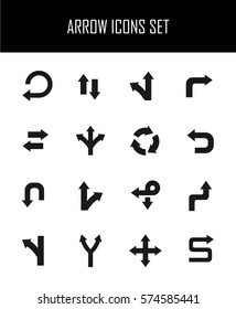 Set of arrow icons in modern thin flat style. High quality black direction symbols for web site design and mobile apps. Simple arrow pictograms on a white background.