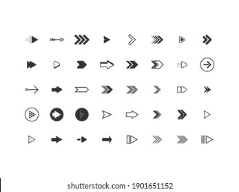 set of arrow icons, objects, direction