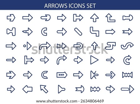 Set of Arrow Icons – Outline Style Vector Symbols for Navigation and Direction.