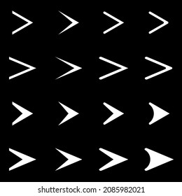 Set of arrow icons. Pointers and arrows of various shapes and styles. Vector Illustration 