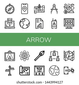Set of arrow icons such as Compass, Access, Gps, Earth, Map, Analytics, Global, Grid, Signpost, Internet, Arrows, Website, Share, Exchange , arrow
