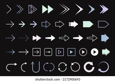Conjunto de iconos de flecha de varias formas. Ilustración del vector