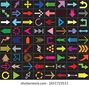 Ensemble d'icônes fléchées. illustration vectorielle de formes de flèche dans différents styles.