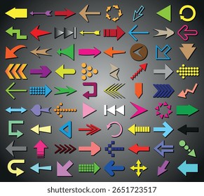 Ensemble d'icônes fléchées. illustration vectorielle de formes de flèche dans différents styles.