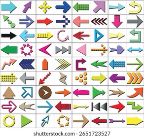 Ensemble d'icônes fléchées. illustration vectorielle de formes de flèche dans différents styles.
