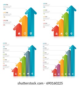 Set of arrow infographic templates for data visualization. 3-6 options, levels, steps. Vector illustration.