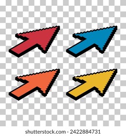 Conjunto de iconos de píxeles isométricos de flecha, cursor web clic símbolo del ratón, ilustración vectorial .