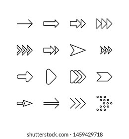 Set Of Arrow Line Icon Design, Black Outline Vector Icons, Isolated Against The White Background, Forward Mark Vector Illustration.