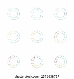 Set of arrow lines pie chart. Financial analysis data 2,3,4,5,6,7,8,9,10 sections elements for business presentation, Vector Illustration