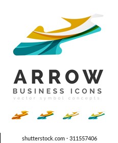 Set of arrow logo business icons. Created with overlapping colorful abstract waves and swirl shapes