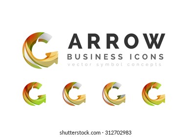 Set of arrow logo business icons. Created with overlapping colorful abstract waves and swirl shapes