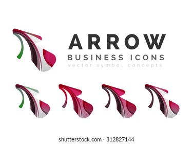 Set of arrow logo business icons. Created with overlapping colorful abstract waves and swirl shapes