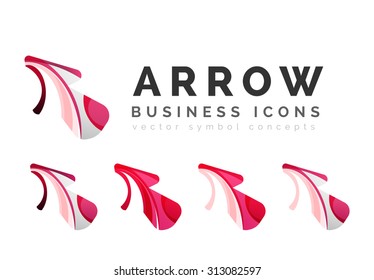 Set of arrow logo business icons. Created with overlapping colorful abstract waves and swirl shapes