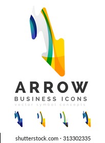 Set of arrow logo business icons. Created with overlapping colorful abstract waves and swirl shapes