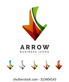 Set of arrow logo business icons. Created with overlapping colorful abstract waves and swirl shapes
