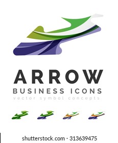 Set of arrow logo business icons. Created with overlapping colorful abstract waves and swirl shapes