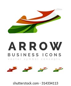 Set of arrow logo business icons. Created with overlapping colorful abstract waves and swirl shapes