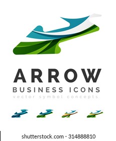 Set of arrow logo business icons. Created with overlapping colorful abstract waves and swirl shapes